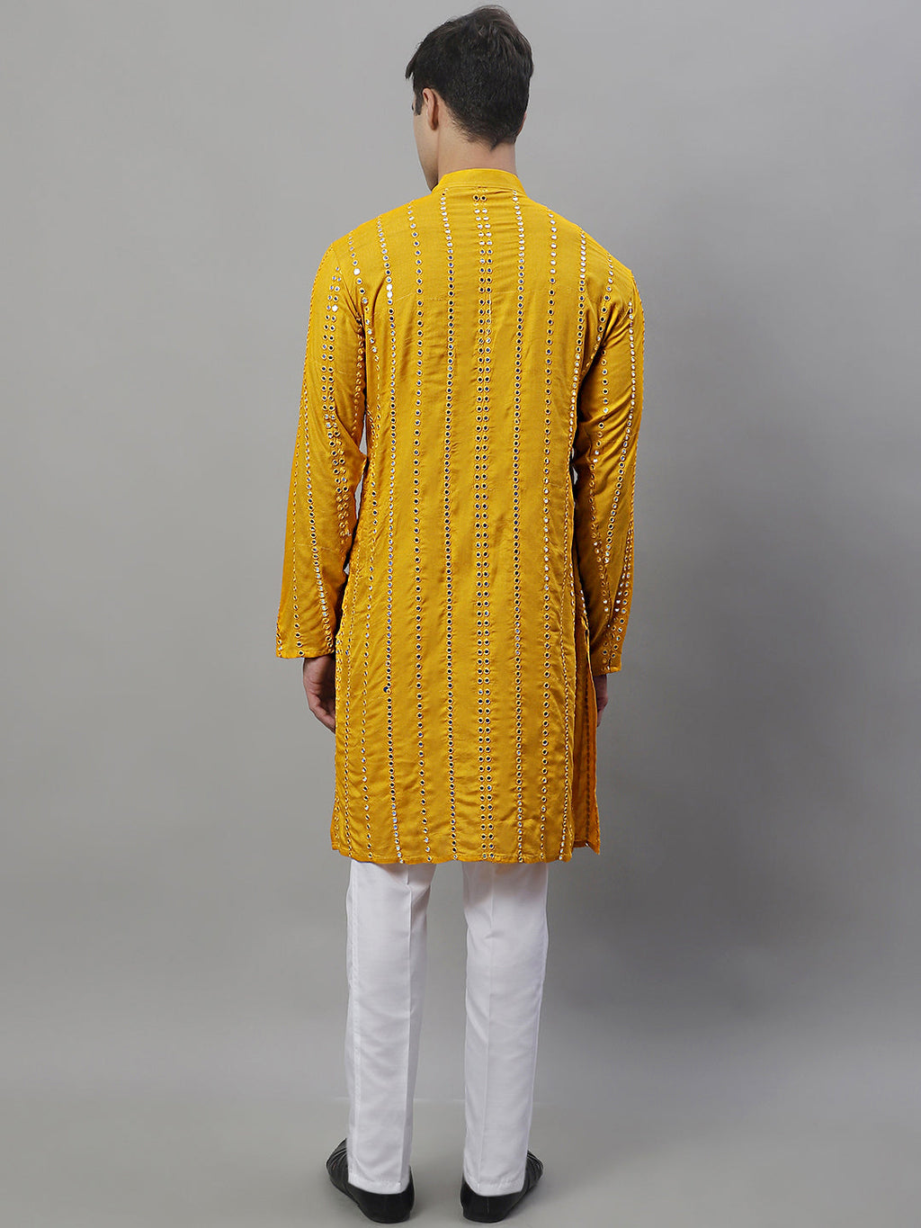 Jompers Men's Embroidered Mirror Work Kurta Payjama Sets - Mustard | Grocsy