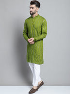 Jompers Men's Embroidered Mirror Work Kurta Payjama Sets - Olive | Grocsy