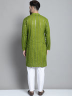 Jompers Men's Embroidered Mirror Work Kurta Payjama Sets - Olive | Grocsy