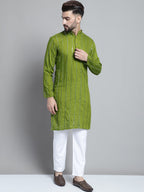 Jompers Men's Embroidered Mirror Work Kurta Payjama Sets - Olive | Grocsy