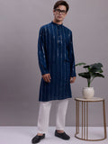 Jompers Men's Embroidered Mirror Work Kurta Payjama Sets - Peacock | Grocsy