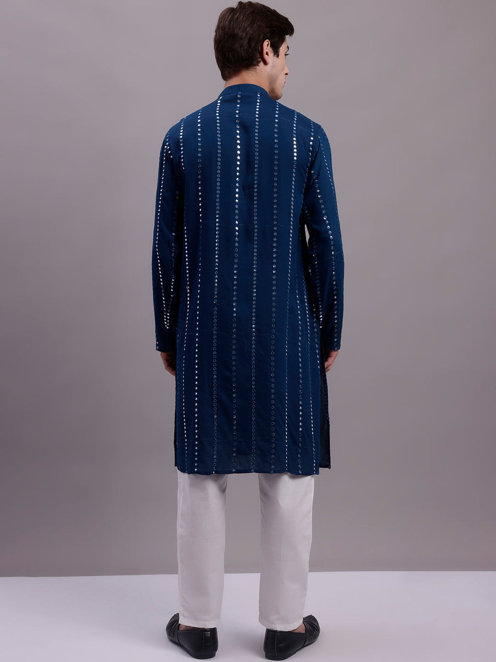 Jompers Men's Embroidered Mirror Work Kurta Payjama Sets - Peacock | Grocsy