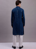 Jompers Men's Embroidered Mirror Work Kurta Payjama Sets - Peacock | Grocsy