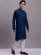 Jompers Men's Embroidered Mirror Work Kurta Payjama Sets - Peacock | Grocsy