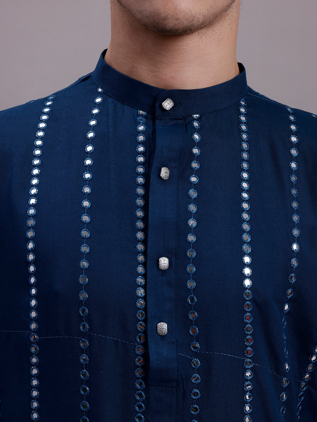 Jompers Men's Embroidered Mirror Work Kurta Payjama Sets - Peacock | Grocsy