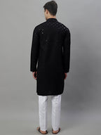 Jompers Men's Black Chikankari Embroidered and Sequence Kurta with Pyjama | Grocsy