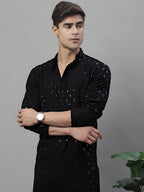 Jompers Men's Black Chikankari Embroidered and Sequence Kurta with Pyjama | Grocsy