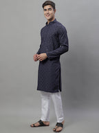 Jompers Men's Grey Chikankari Embroidered and Sequence Kurta with Pyjama | Grocsy