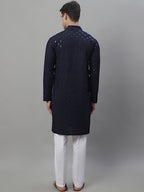 Jompers Men's Navy Blue Chikankari Embroidered and Sequence Kurta with Pyjama | Grocsy