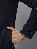 Jompers Men's Navy Blue Chikankari Embroidered and Sequence Kurta with Pyjama | Grocsy