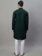 Jompers Men's Olive Green Chikankari Embroidered and Sequence Kurta with Pyjama | Grocsy