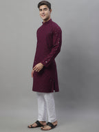 Jompers Men's Purple Chikankari Embroidered and Sequence Kurta with Pyjama | Grocsy