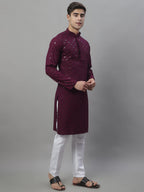 Jompers Men's Purple Chikankari Embroidered and Sequence Kurta with Pyjama | Grocsy