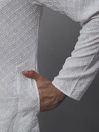 Jompers Men's White Chikankari Embroidered and Sequence Kurta with Pyjama | Grocsy