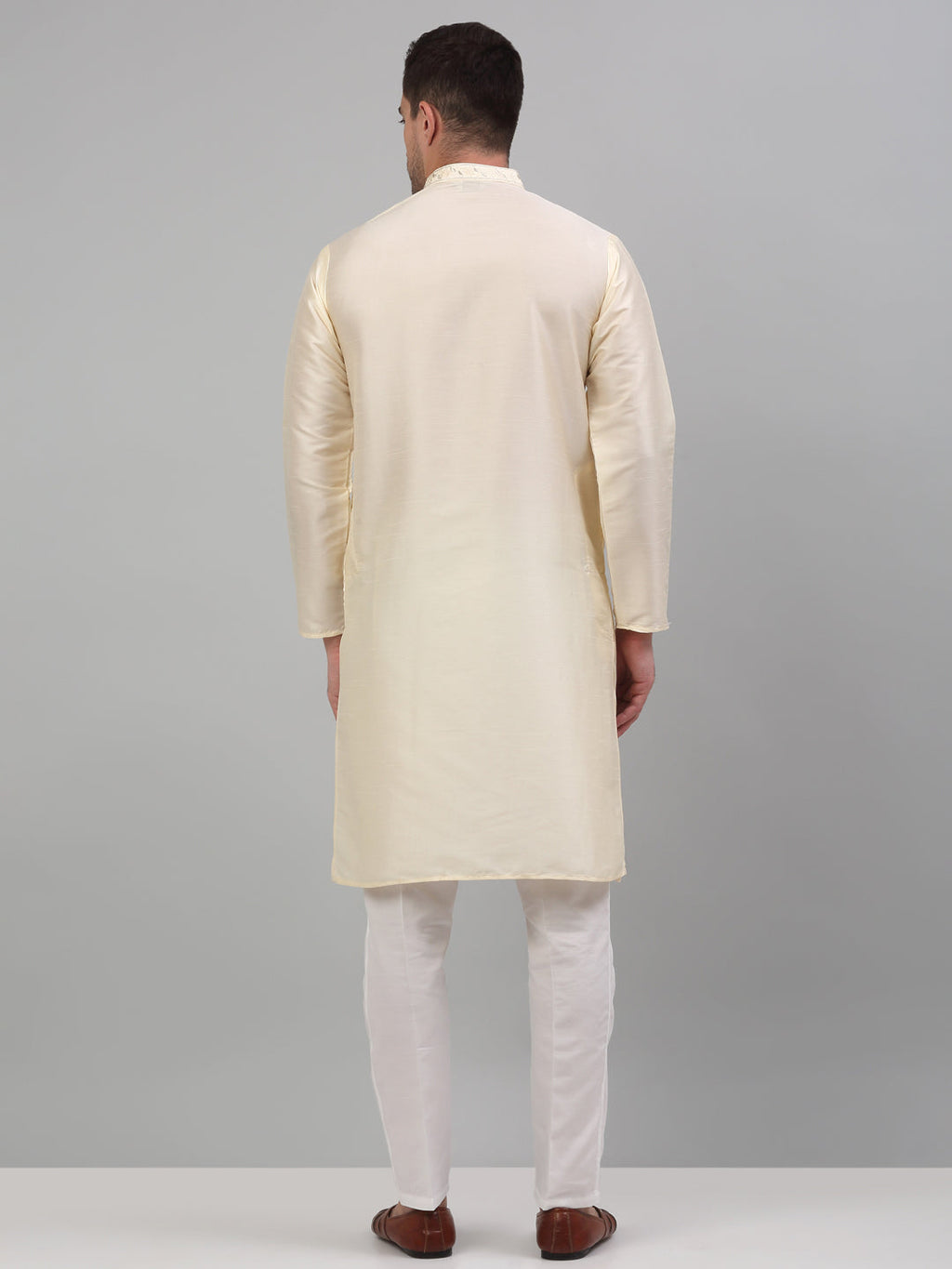 Jompers Men's Cream Embroidered Kurta with Pyjama | Grocsy