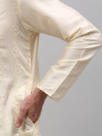 Jompers Men's Cream Embroidered Kurta with Pyjama | Grocsy