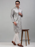 Jompers Men's Grey Embroidered Kurta with Pyjama | Grocsy