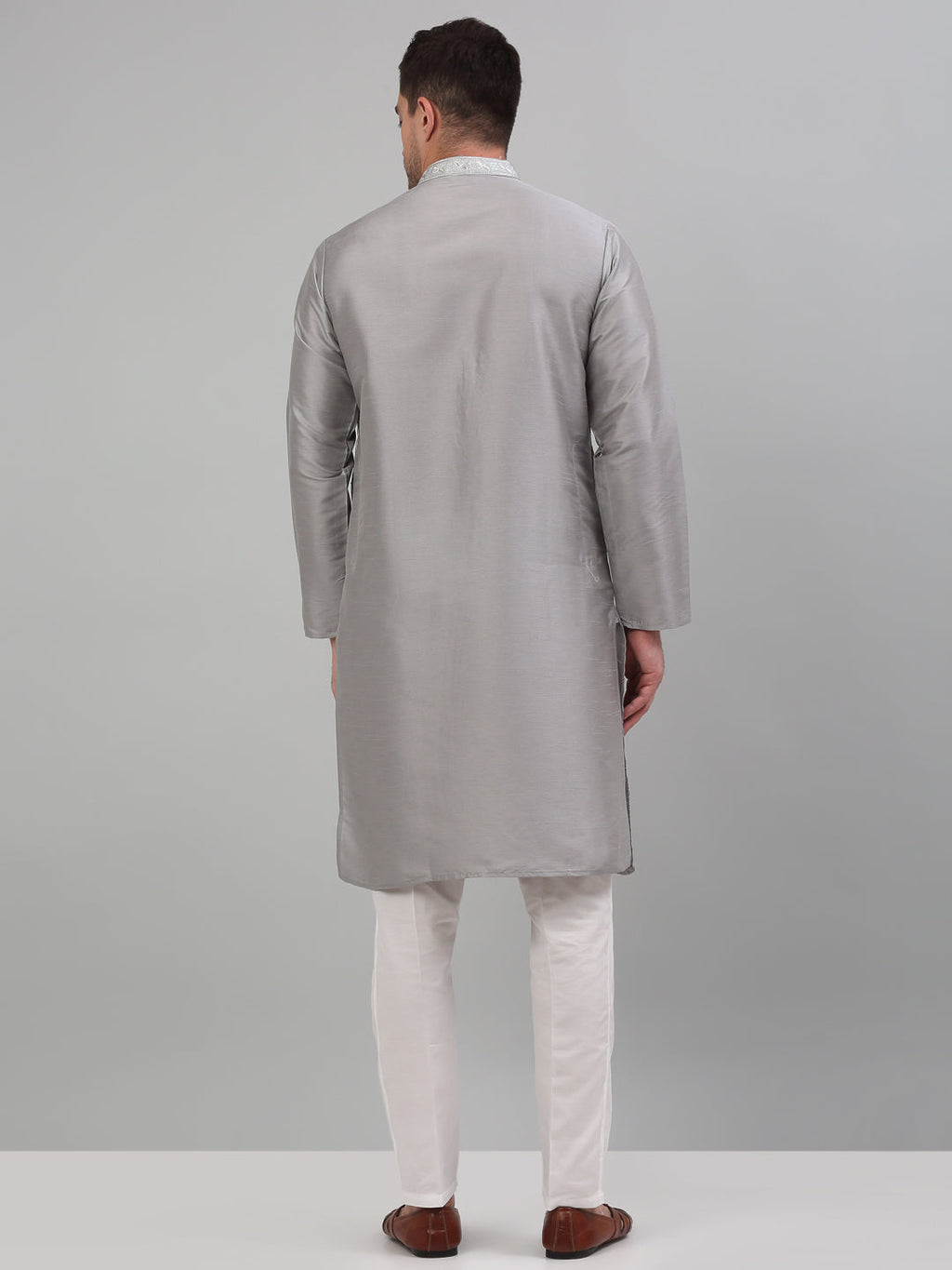 Jompers Men's Grey Embroidered Kurta with Pyjama | Grocsy