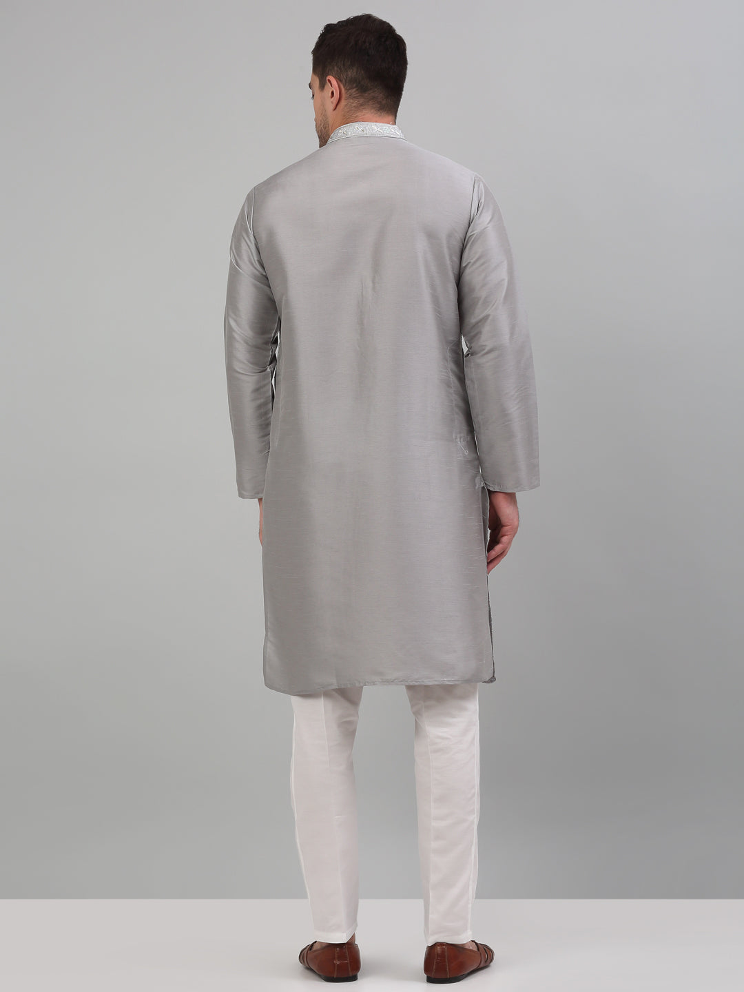 Jompers Men's Grey Embroidered Kurta with Pyjama | Grocsy