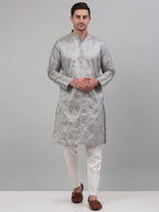 Jompers Men's Grey Embroidered Kurta with Pyjama | Grocsy