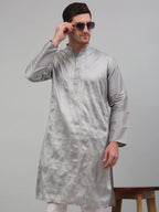 Jompers Men's Grey Embroidered Kurta with Pyjama | Grocsy