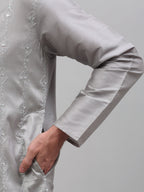 Jompers Men's Grey Embroidered Kurta with Pyjama | Grocsy
