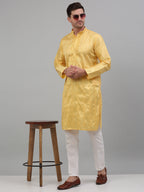 Jompers Men's Yellow Embroidered Kurta with Pyjama | Grocsy