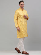 Jompers Men's Yellow Embroidered Kurta with Pyjama | Grocsy