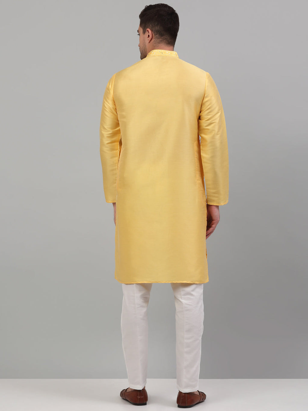 Jompers Men's Yellow Embroidered Kurta with Pyjama | Grocsy