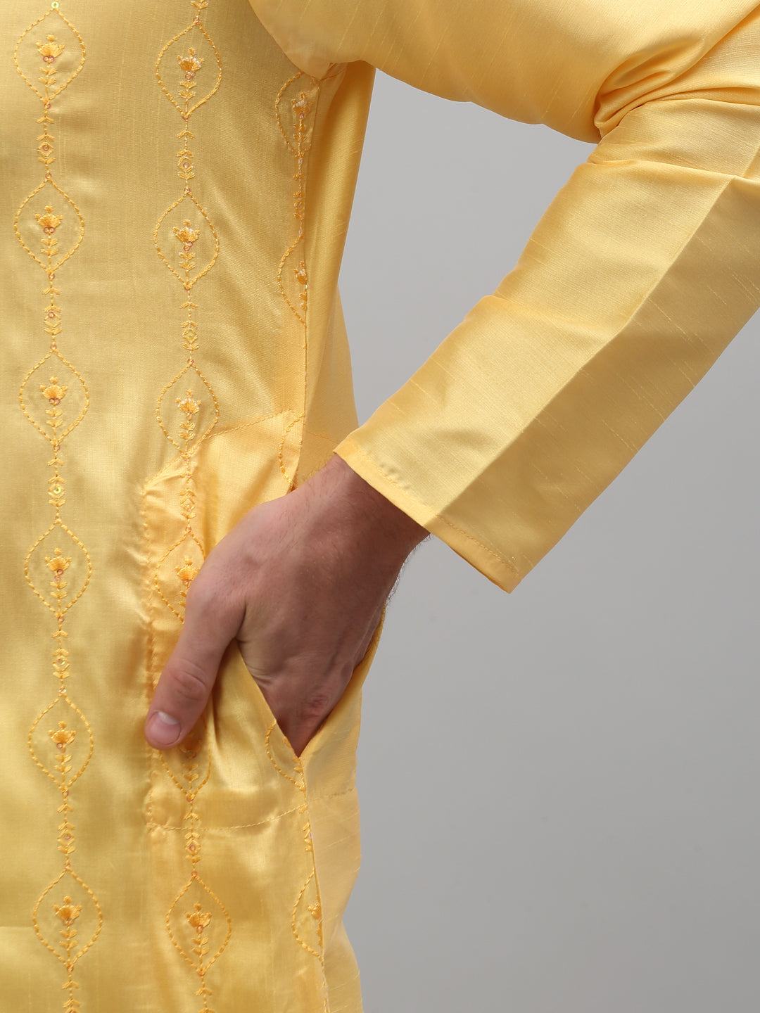 Jompers Men's Yellow Embroidered Kurta with Pyjama | Grocsy