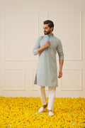 Jompers Men's Blue Embroidered Kurta with Pyjama | Grocsy