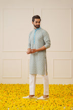 Jompers Men's Blue Embroidered Kurta with Pyjama | Grocsy