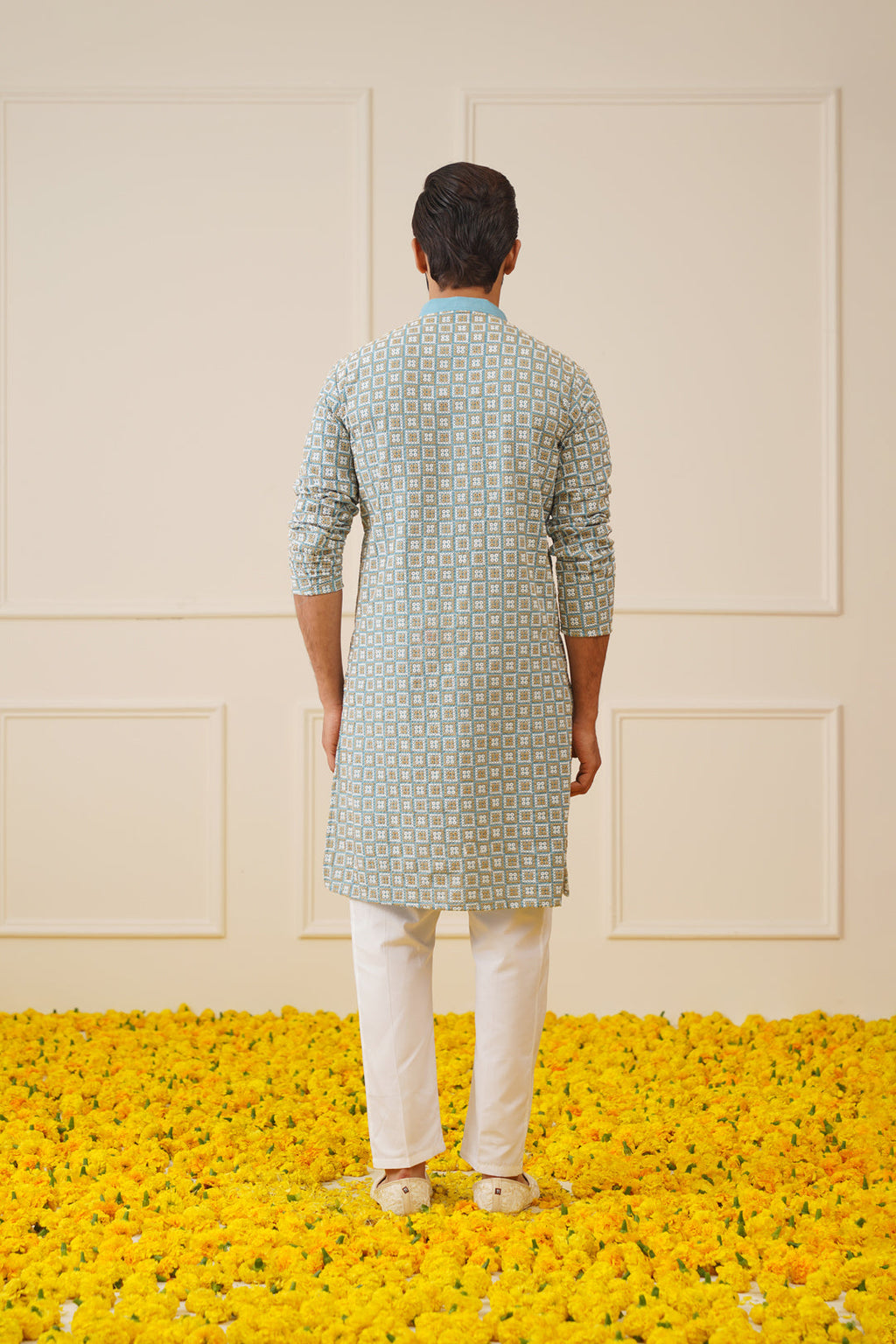 Jompers Men's Blue Embroidered Kurta with Pyjama | Grocsy