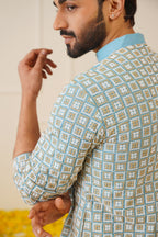 Jompers Men's Blue Embroidered Kurta with Pyjama | Grocsy