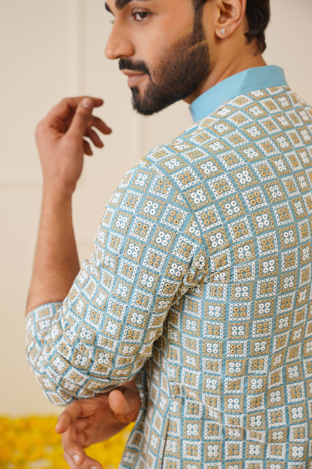 Jompers Men's Blue Embroidered Kurta with Pyjama | Grocsy