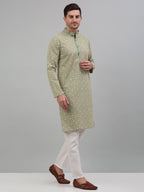 Jompers Men's Green Embroidered Kurta with Pyjama | Grocsy