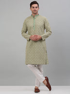Jompers Men's Green Embroidered Kurta with Pyjama | Grocsy