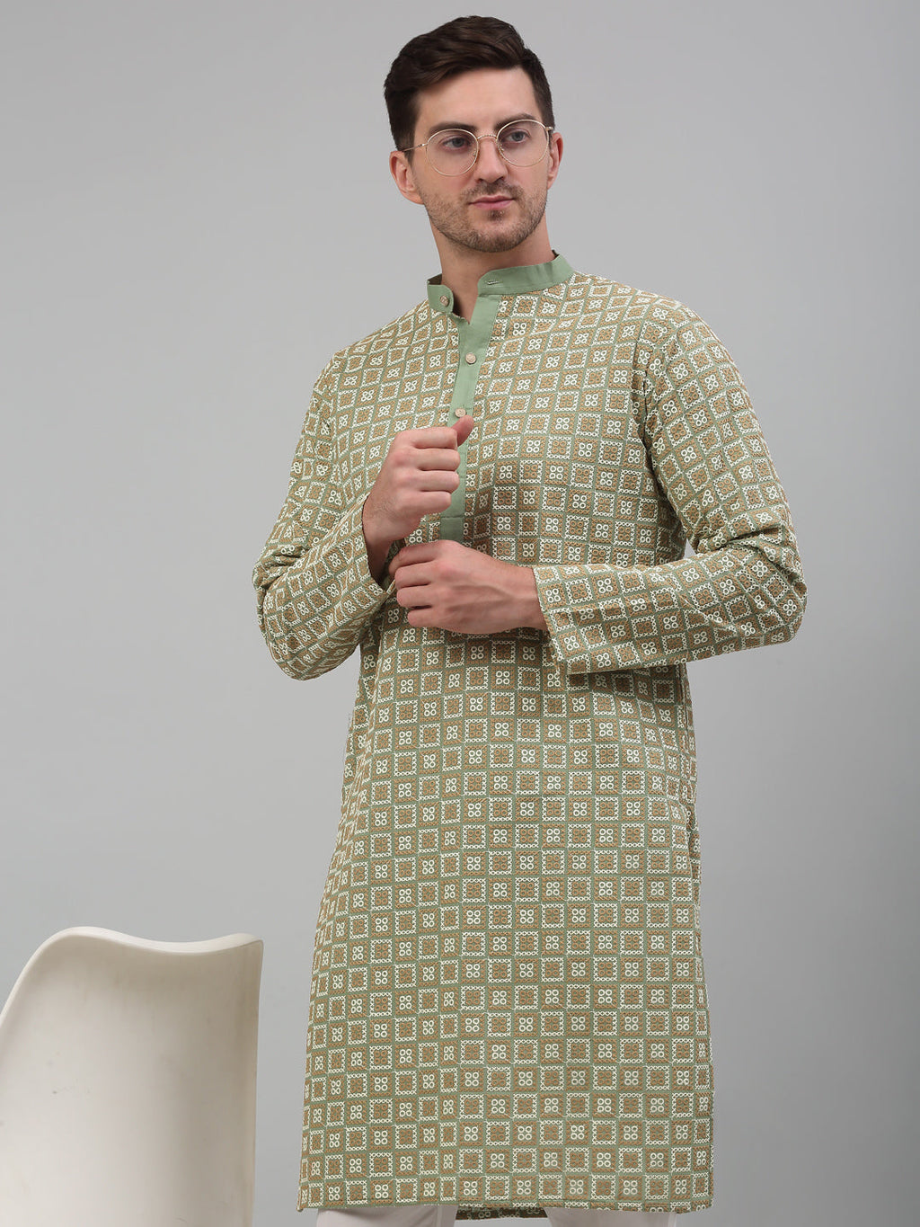 Jompers Men's Green Embroidered Kurta with Pyjama | Grocsy