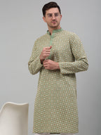 Jompers Men's Green Embroidered Kurta with Pyjama | Grocsy
