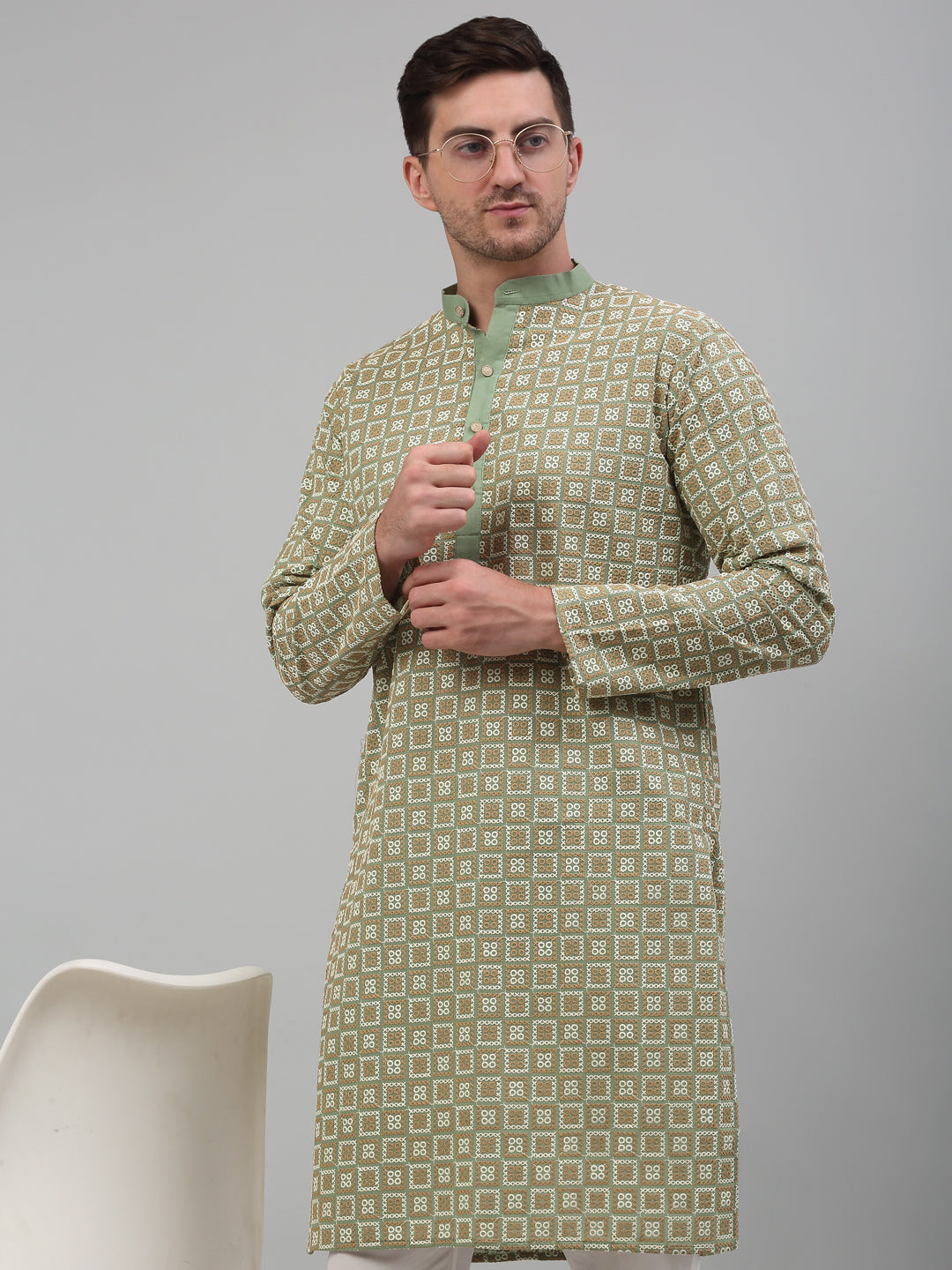 Jompers Men's Green Embroidered Kurta with Pyjama | Grocsy