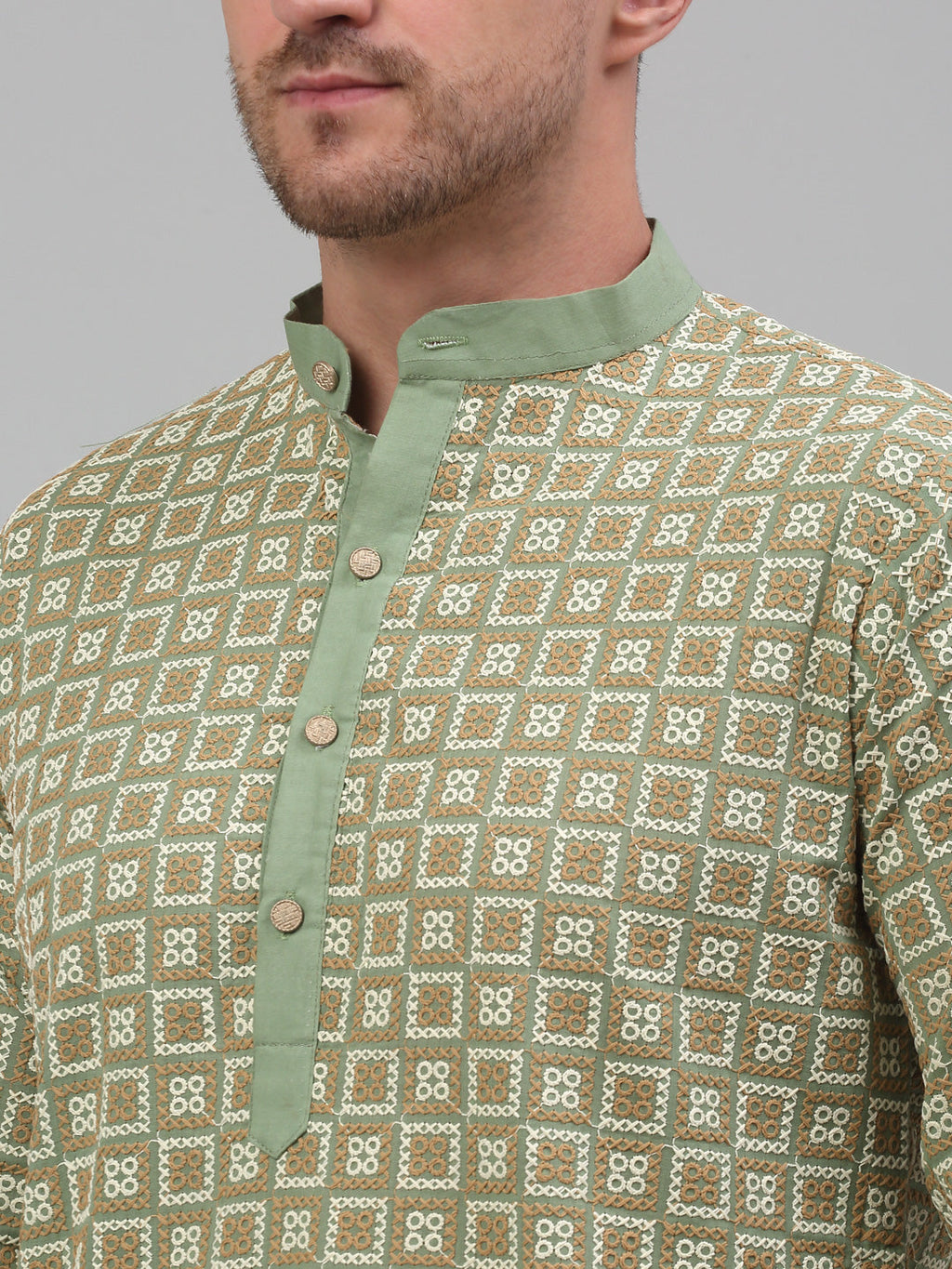 Jompers Men's Green Embroidered Kurta with Pyjama | Grocsy