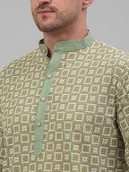 Jompers Men's Green Embroidered Kurta with Pyjama | Grocsy