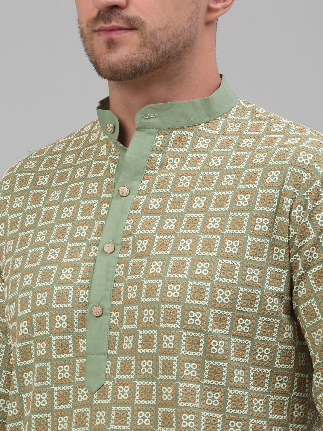 Jompers Men's Green Embroidered Kurta with Pyjama | Grocsy