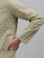 Jompers Men's Green Embroidered Kurta with Pyjama | Grocsy