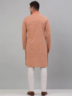 Jompers Men's Peach Embroidered Kurta with Pyjama | Grocsy
