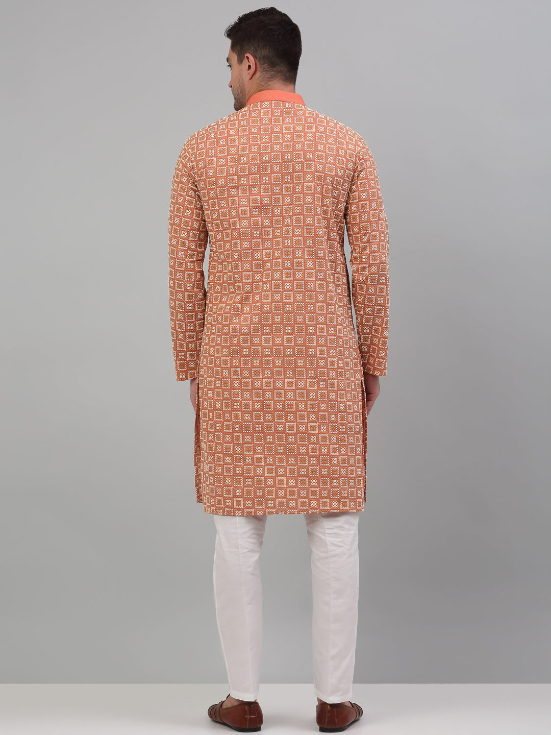 Jompers Men's Peach Embroidered Kurta with Pyjama | Grocsy