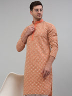 Jompers Men's Peach Embroidered Kurta with Pyjama | Grocsy