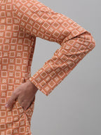 Jompers Men's Peach Embroidered Kurta with Pyjama | Grocsy