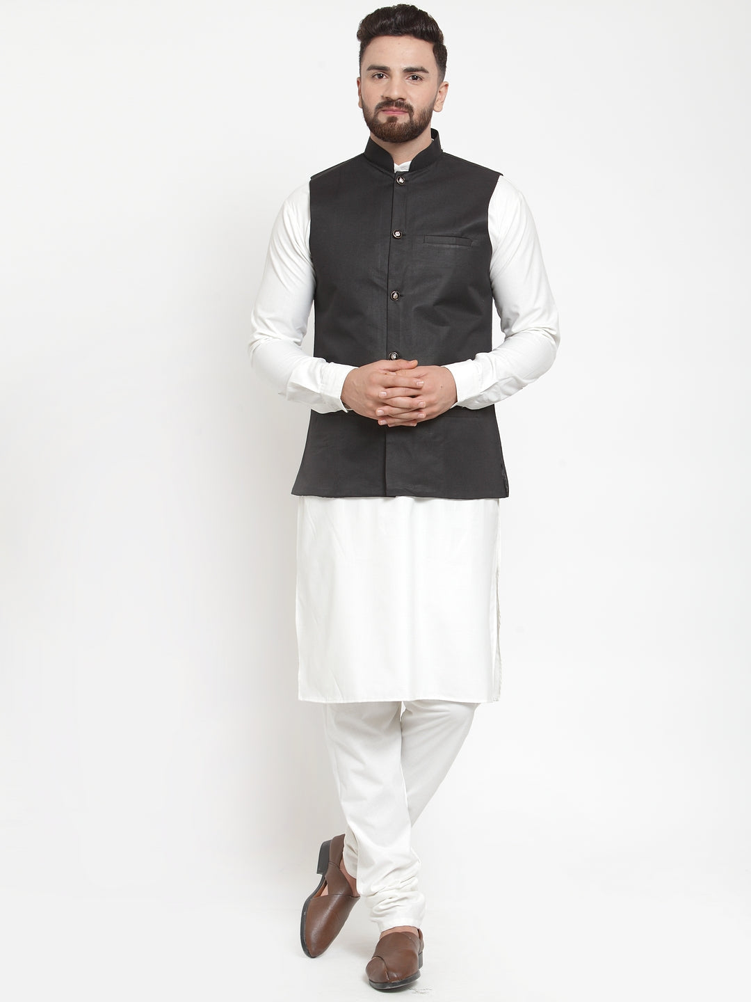 Jompers Men's Solid Kurta Pajama with Solid Waistcoat | Grocsy