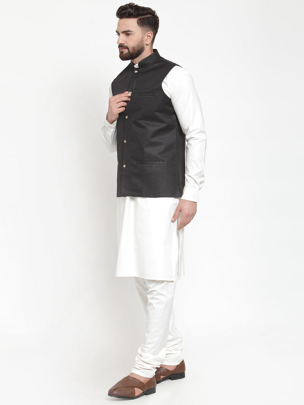 Jompers Men's Solid Kurta Pajama with Solid Waistcoat | Grocsy